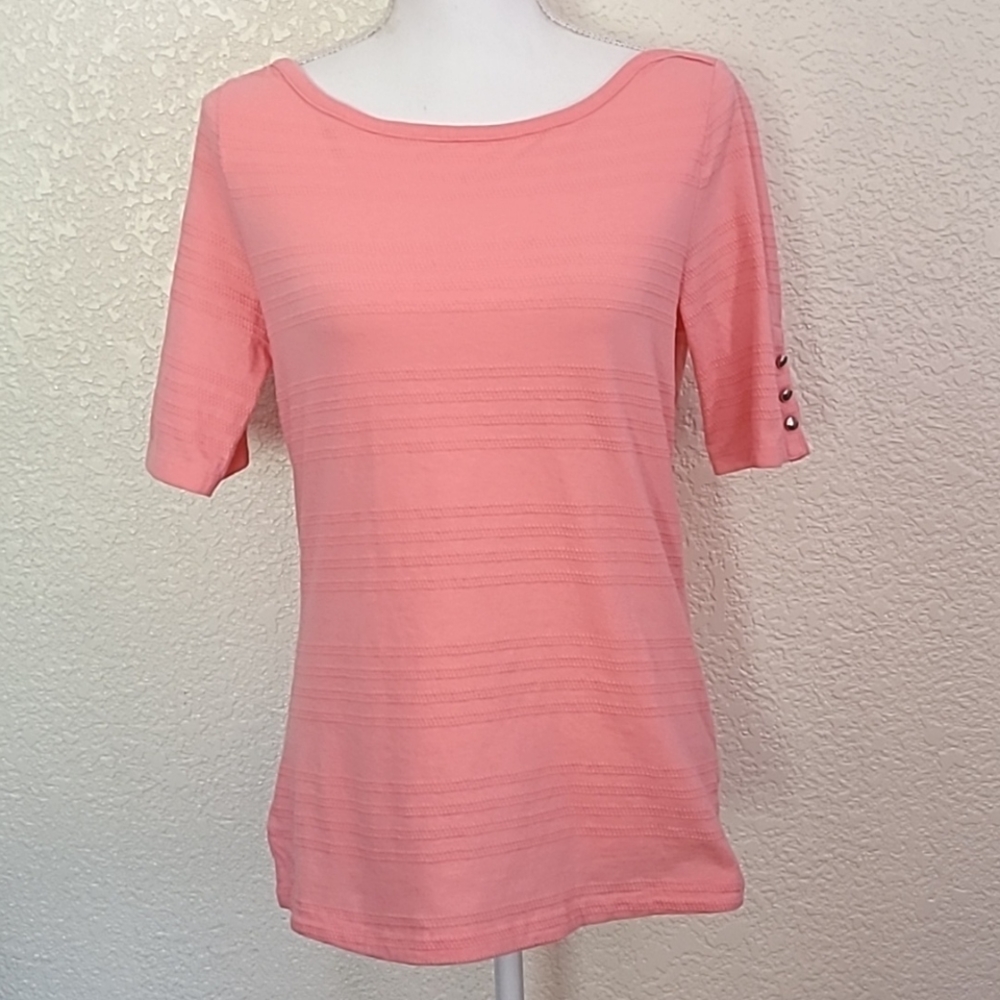 Talbots peach colored 100% cotton top with texture and button accents, size S